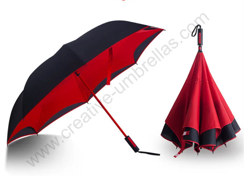 107cm 2-3persons auto open self-defense Windproof Reverse hands-free umbrella Double Layer inverted Inverted standing parasol