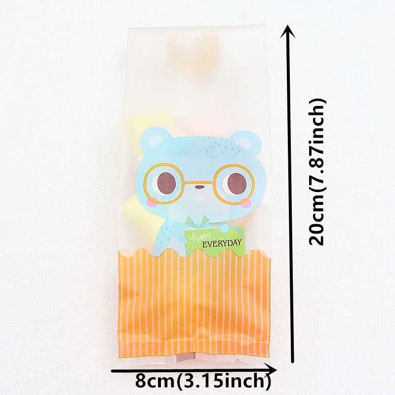 50Pcs Brown Orange Bear Transparent Plastic Bag Candy Biscuit Cookie Gift Bag Children Birthday Party Candy Packaging Bags