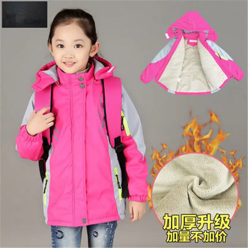 

Girls Three Color Shirt Andes Winter Kid Jackets Plus Velvet Thick Outdoor Outerwear Wind Jacket Casual Sportswear