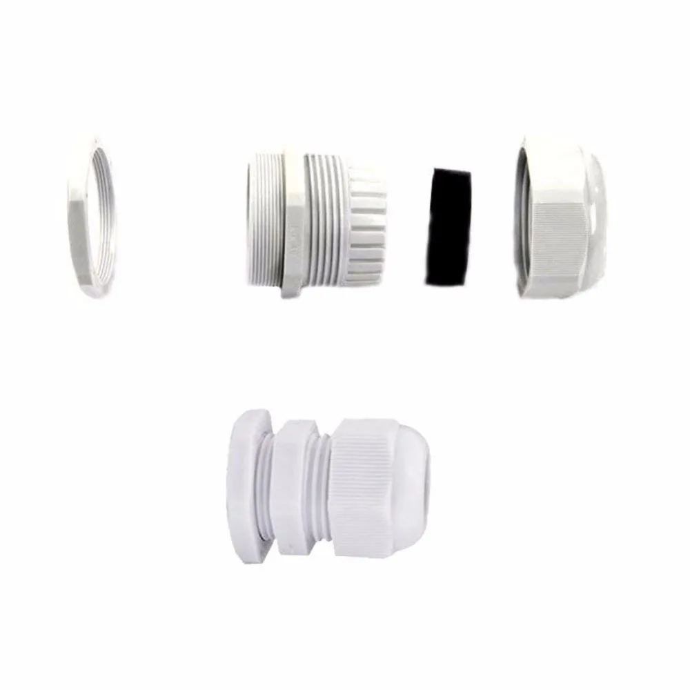 PG-7 White Plastic Waterproof Connectors Cable Glands 10 Pcs