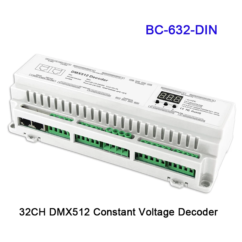 BC-RJ45 Connect LED RGB/RGBW 624-DIN/BC-632-DIN/BC-640-DIN 24/32/40 CH DMX512/8bit/16bit DC12V-24V Strip lamp Decoder