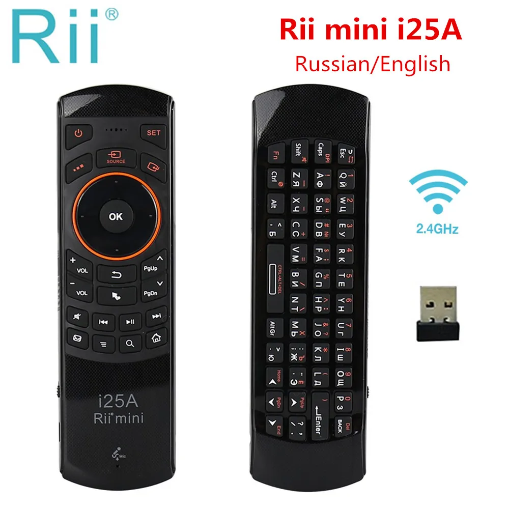 Rii i25A 2.4G Mini Wirless Fly Air mouse Russian Keyboard With Earphone Jack For PC HTPC Smart TV Box set top box X96mini