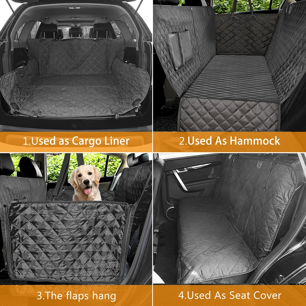 Pet Dog Car Seat Cover With Side Flaps 100% Waterproof Pet Seat Mat Protector for Back Seat Black Carrier Hammock Convertible