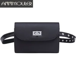 Annmouler Brand Waist Bags Pu Leather Fanny Pack Black Adjustable Women Waist Packs Fashion Hip Bag for Girls Small Bum Bag