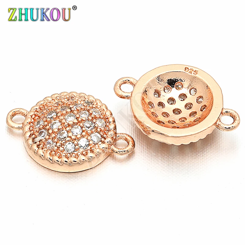 8mm Brass Cubic Zirconia Round Charms Connectors for Diy Jewelry Findings, Hole: 0.5mm, Model: VS3