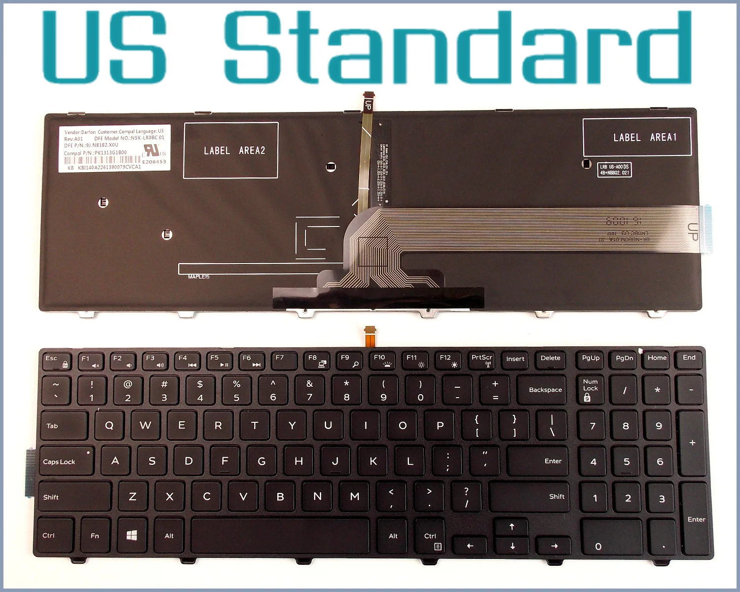 New Keyboard US English Version for Dell Inspiron 0KPP2C MP-13N7 P39F KPP2C MP-13N73US-442 Laptop Black With frame Backlit