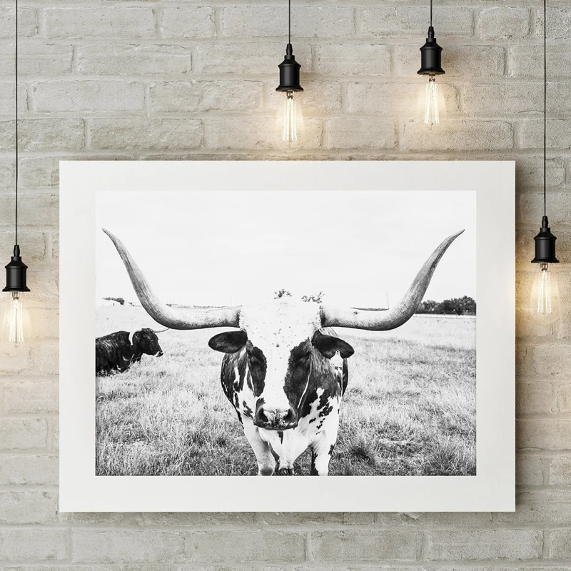 Longhorn Cattle Art Canvas Painting Wall Picture Farm Animal Cow Canvas Art Prints And Poster Home Room Mural Art Country Decor