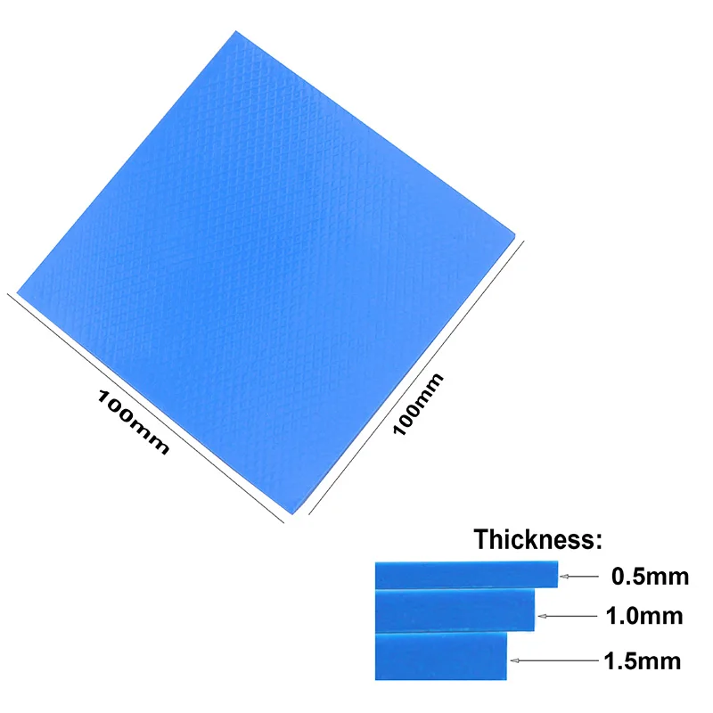 Almofada térmica condutora de silicone, 3 unidades, 100x100mm, 0.5/1/1.5/2/2.5/3/4/5mm de espessura, para computador, laptop, placa gpu, vga