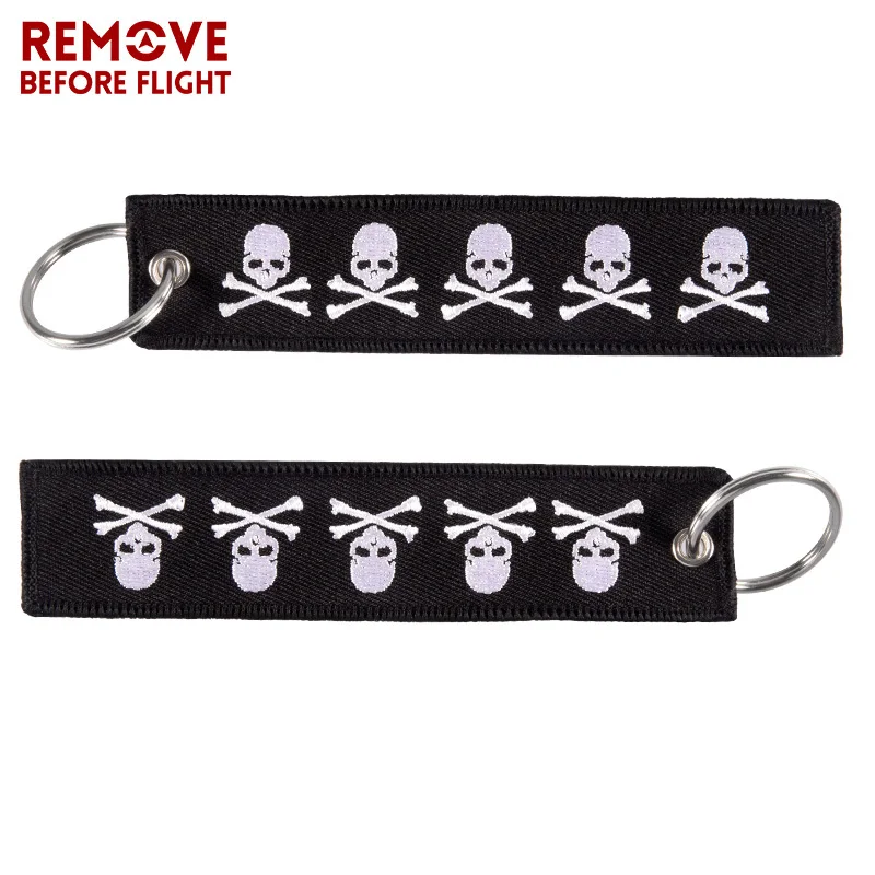 REMOVE BEFORE FLIGHT Car Keychain Embroidery Dangerous Skull  Motorcycles Key Fobs Bijoux For Aviation Gifts Tag Luggage 3 PCS