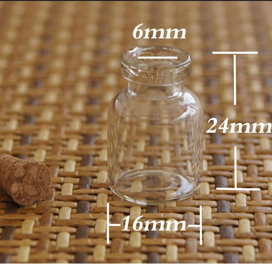 

wholesale 400pcs/lot (16*24*6mm) high quality 1.5ml small Glass Bottles vial small bottles with corks