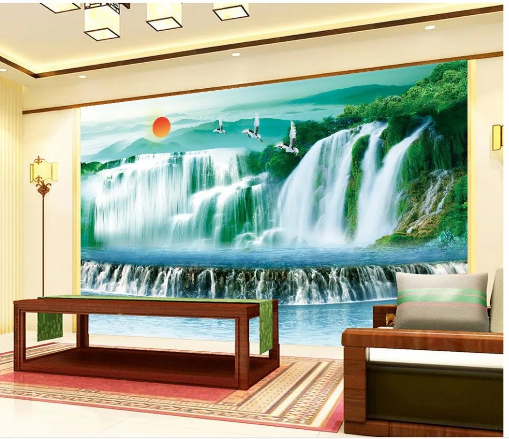 

3d wallpaper nature Mountains and rivers flowing waterfall 3d wallpaper modern for living room murals