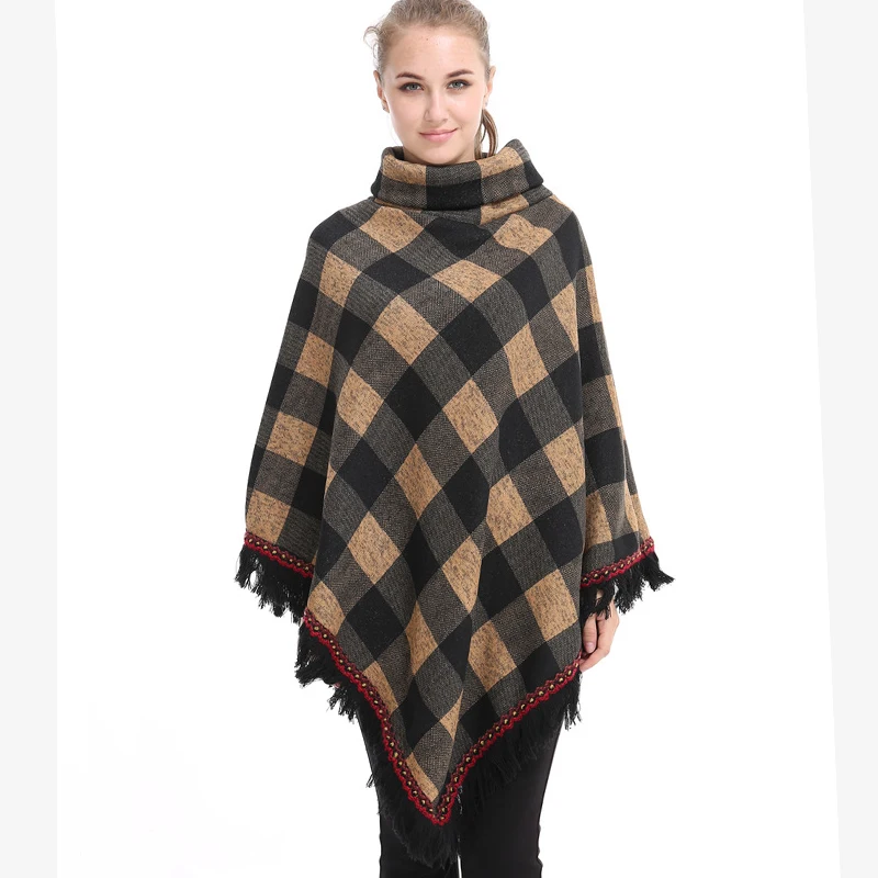 

WomenTurtleneck Poncho Wrap Sweater Stripe Ponchos Batwing Sleeve Thick Warm Coat Christmas Day Gift New Year Gifts Mom Mother