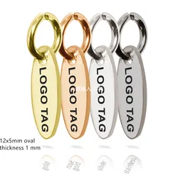 MYLONGINGCHARM 50pcs Custom Logo Tags Laser Engrave mini Oval tags 12x5mm Custom Metal Charm Stainless Steel Necklace Tags