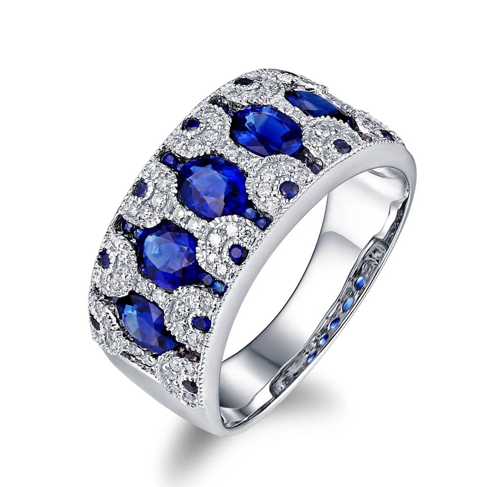 

CaiMao 14KT/585 White Gold 0.27ct Round Cut Diamond 1.8ct Blue Sapphire Engagement Gemstone Wedding Band Ring Jewelry