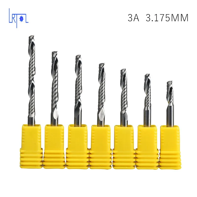 

10pcs 3.175D 3A material Acrylic or density wood cutting Carbide CNC 1 Flute Spiral Bit End Mill Cutter