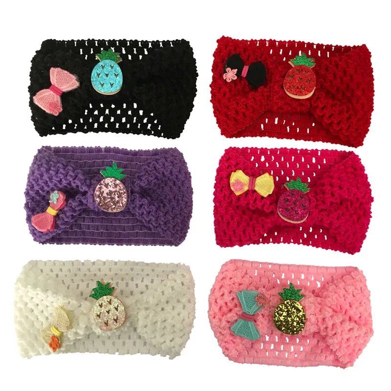 1pc Baby Girl Knitted Crochet Turban Headband with Hair Bows Stretchable Bands Head Wrap  Hair Accessories For Photography