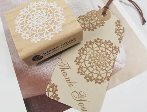 5cm Square Lace Retro Vintage Wooden Rubber Stamp Scrapbook DIY Floral Lace Decoration Stamp High Quality Korean Stationery