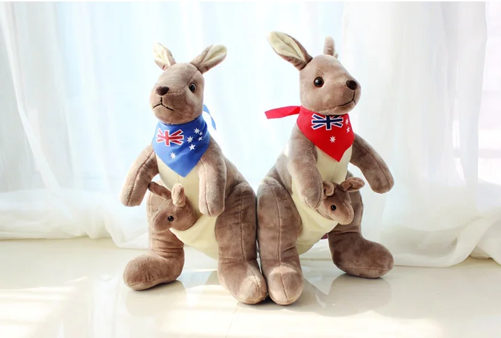 a pair of middle plush kangaroo toys new lovely red&blue scarf kangaroo mother&baby dolls gift about 35cm 0616