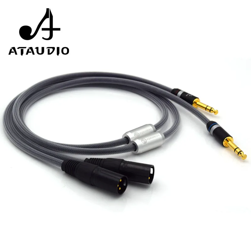 Một cặp ATAUDIO Hifi 6.35mm để XLR Nam Cáp Âm Thanh Chất Lượng Cao Kép 6.5mm để Dual XLR Cáp