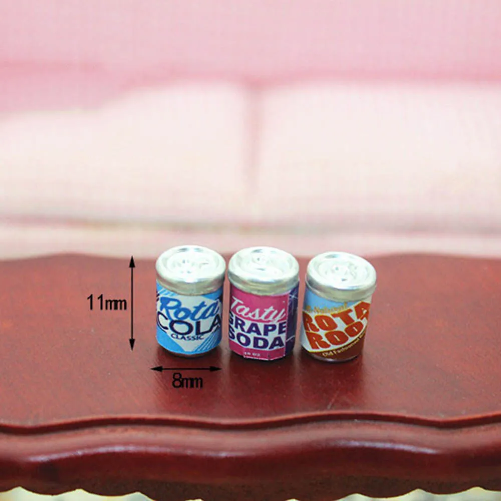 6Pcs 1/12 Dollhouse Miniature Accessories Mini Metal Soda Can Simulation Drink Bottle Model Toys for Doll House Decoration