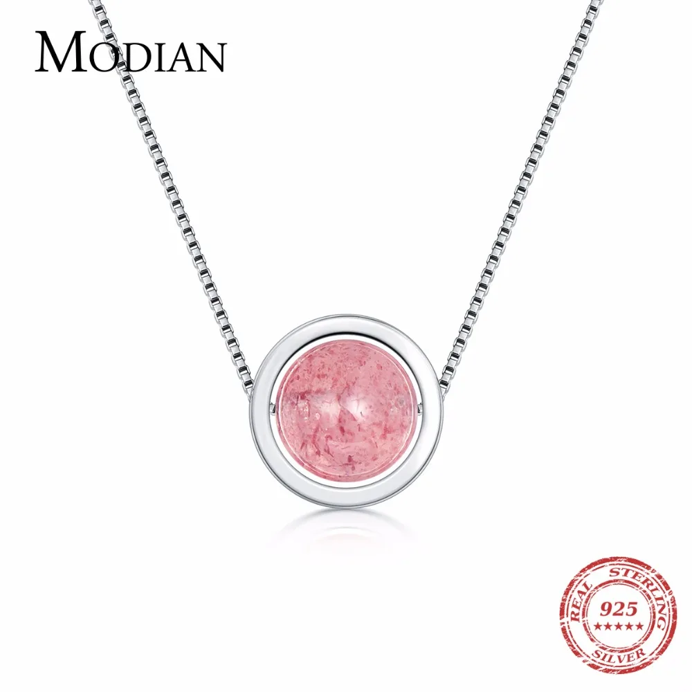 

MODIAN 2.0ct Natural Crystal Strawberry Pendant Necklace Real 925 Sterling Silver Jewelry 18 Inches Chain Fashion Necklace Gift