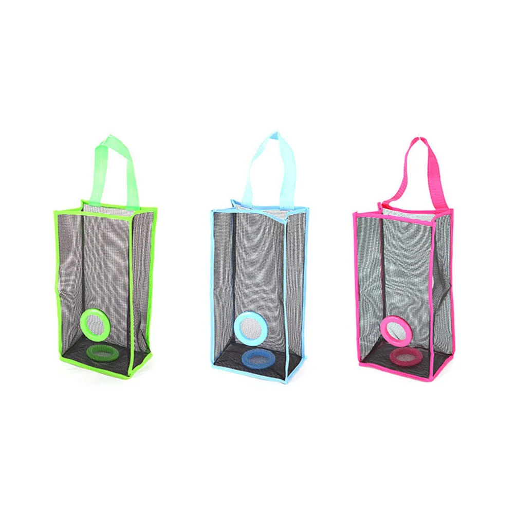 Hanging Folding Mesh Garbage Bag Organizer Trash Bags Holder Recycling Containers Storage for Kitchen - Size S(Blue)