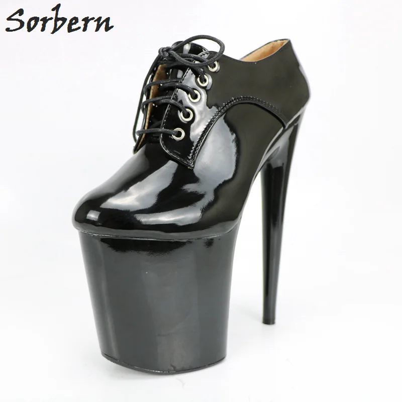 Sorbern Black Lace Up Women Pumps Pole Dance Heeled 20Cm Round Toe Ladies Shoes Thick Platform Sexy Fetish High Heel Party Shoe