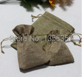 

100pcs/lot wholesale jute/linen/flax drawstring gift bags for toiletry/ornament packaging,Size be customized,Various colors