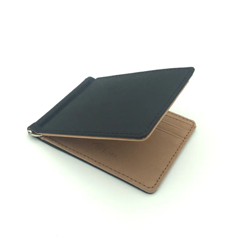 New Brand Leather Men\'s Money Clip Wallets Solid Metal Clamp Cash Holder Slim Purse For Women Man Billfold Credit Card Case