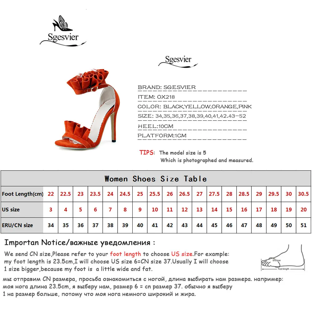 SGESVIER Summer Sexy Women Shoes Open Toe High Heels 10CM Sandals Woman Sandals Thin Heels Party Shoes Female Size 34-52 OX218