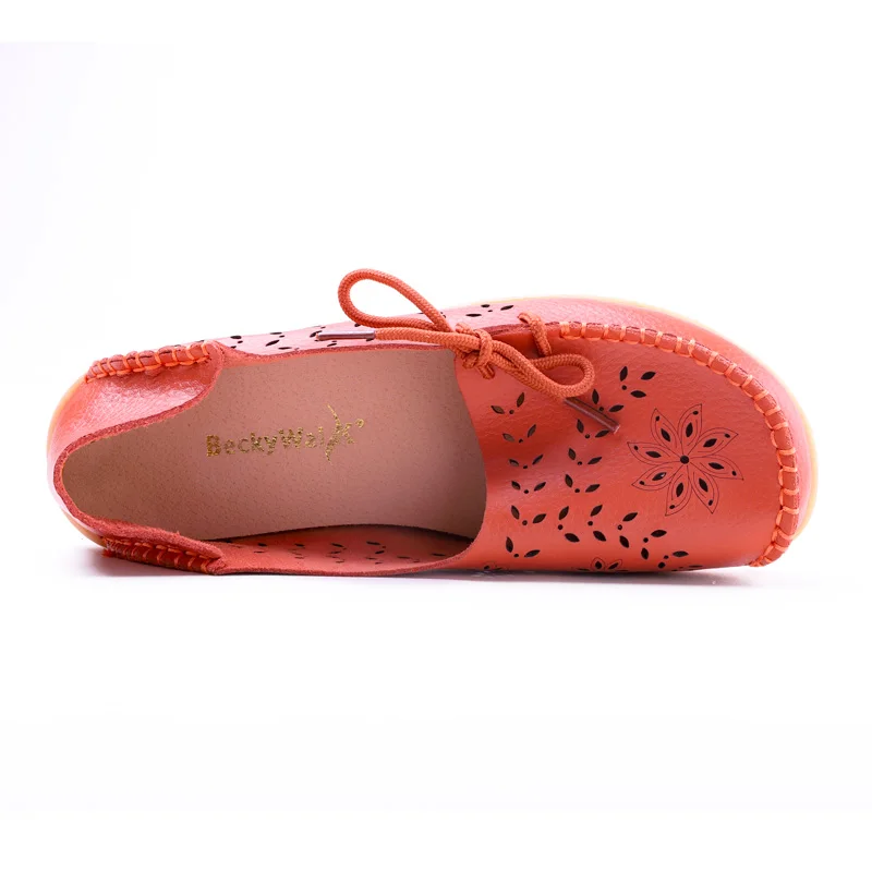 BeckyWalk 2025 New Spring Summer Women Flats Breathable Genuine Leather Women Shoes Soft Sole Loafer Casual Shoes Woman WSH2672