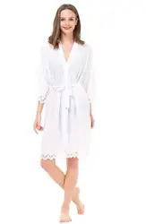 Robe Kimono courte en coton uni avec garniture en dentelle, peignoir de mariée à ceinture, pour femmes, 7 couleurs, livraison gratuite, nouvelle collection