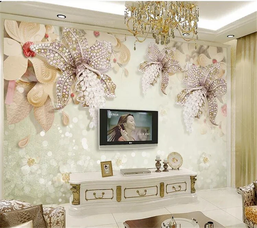 

wellyu papel de parede para quarto Custom wallpaper 3d three-dimensional luxury European diamond jewelry flower TV background