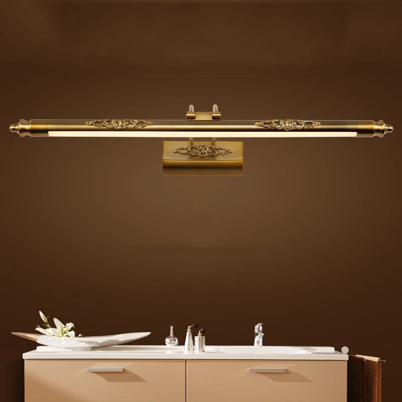 Golden Bathroom Wall Light Led 8W 500mm Europe Cosmetic Mirror Lamp for Bedroom Dressing Room Bronze Carved Picture Lighting