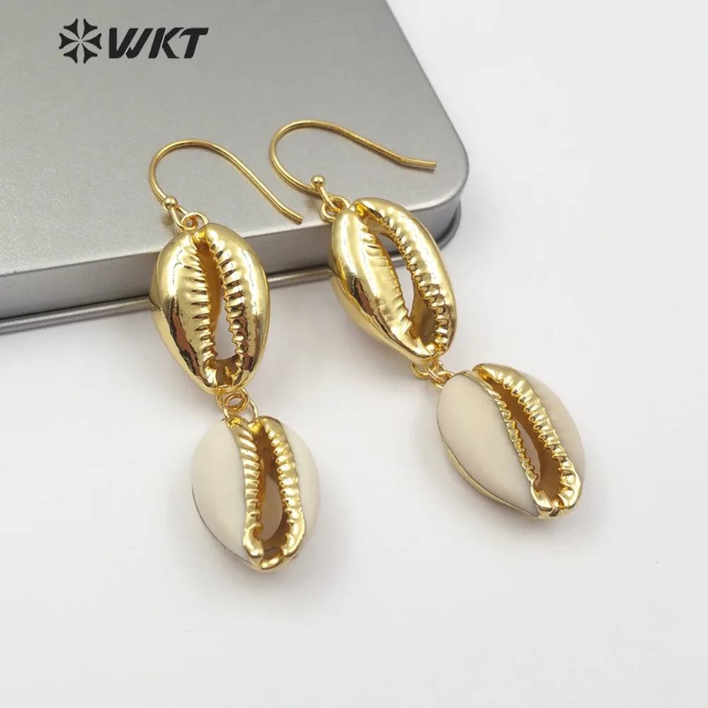 

Двойные серьги Cowrie, Золотые серьги, уникальные летние украшения для женщин, WT-E517