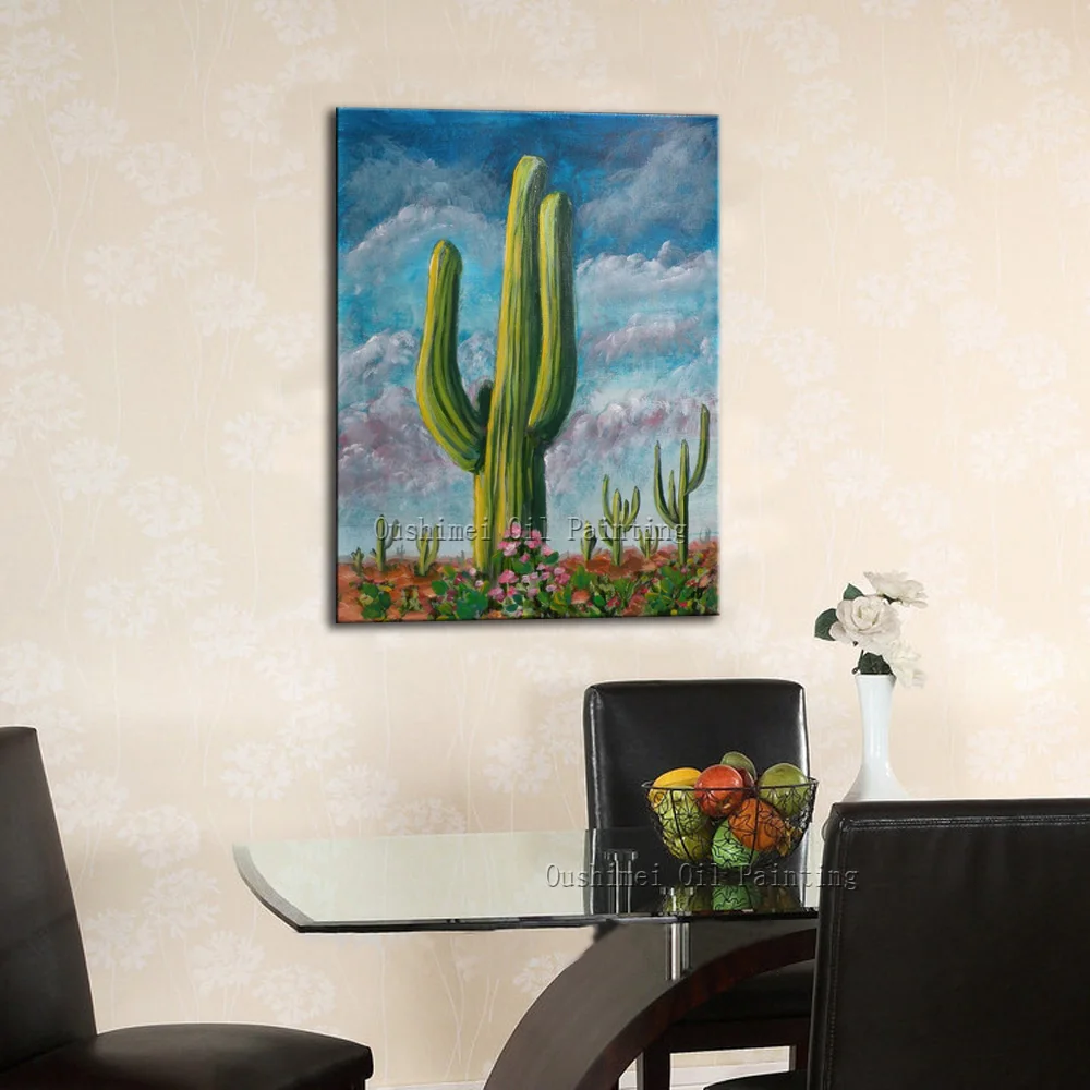 High Skills Artist Hand-painted High Quality Special Landscape Cactus Oil Painting For Living Room Decoration Cactus Painting