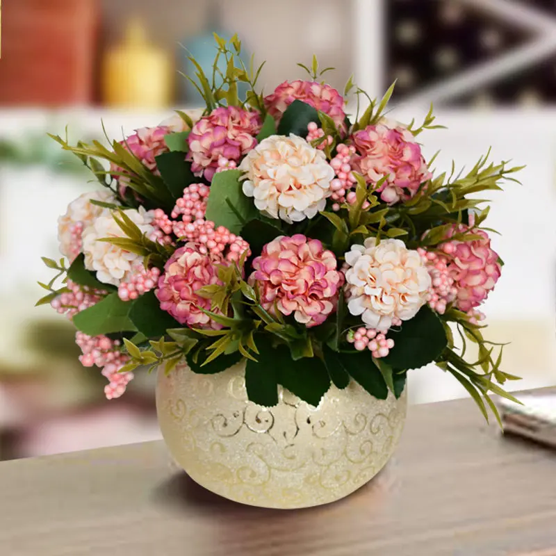 

European Luxury Ceramic Vase+Artificial Flower Figurines Crafts Decoration Ceramic Vase Fake Flower Home Coffee Table Ornaments