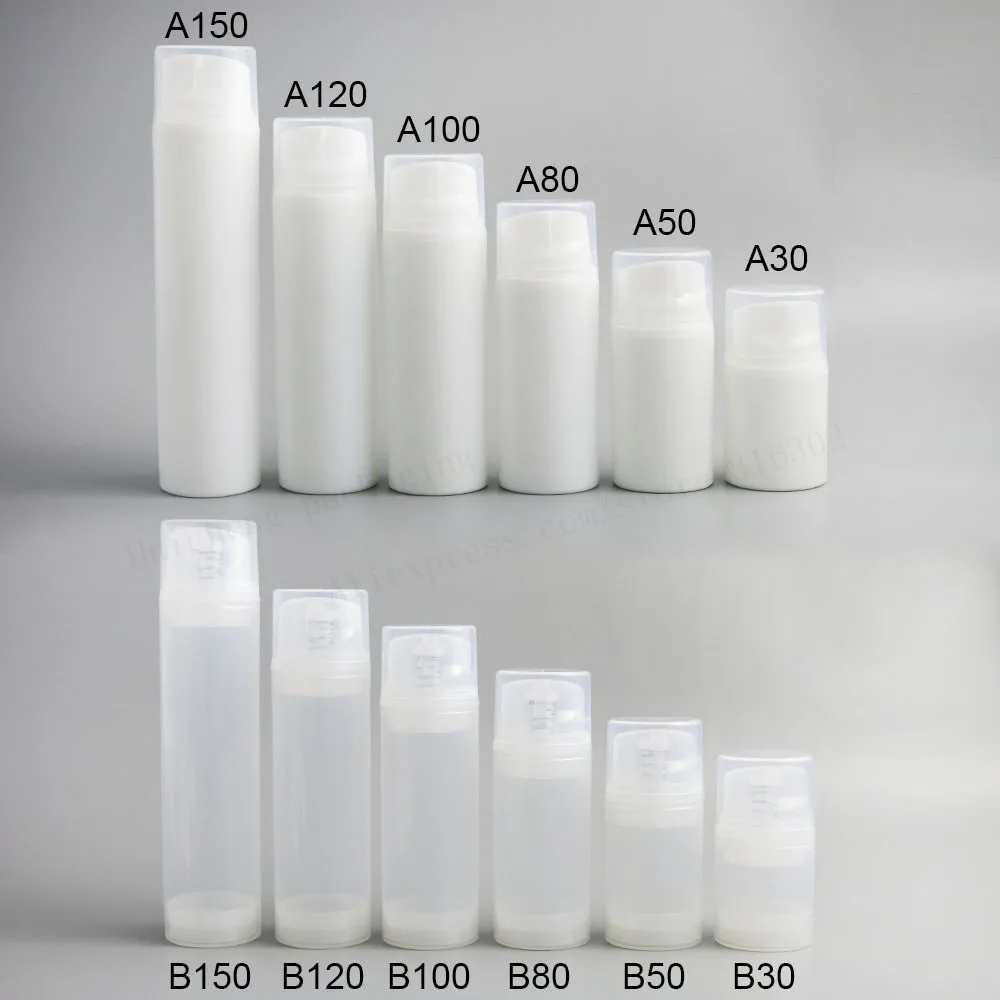 24PCS  Empty Portable Clear White Airless Dispenser Lotion Pump Cream Bottles  30ml 50ml 80ml 100ml 120ml 150ml