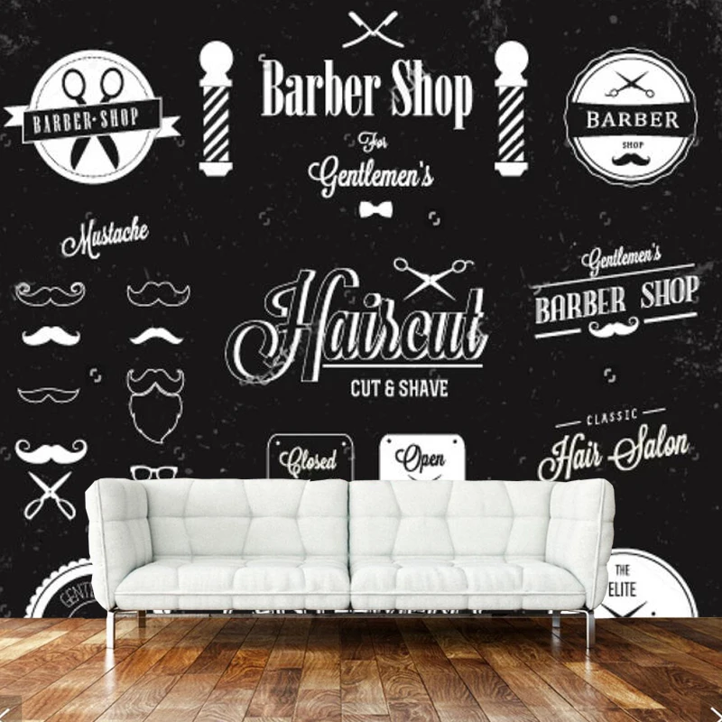 Modern 3D wallpaper, barber shop label and icon mural for the barber shop sofa living room wall vinyl papel de parede