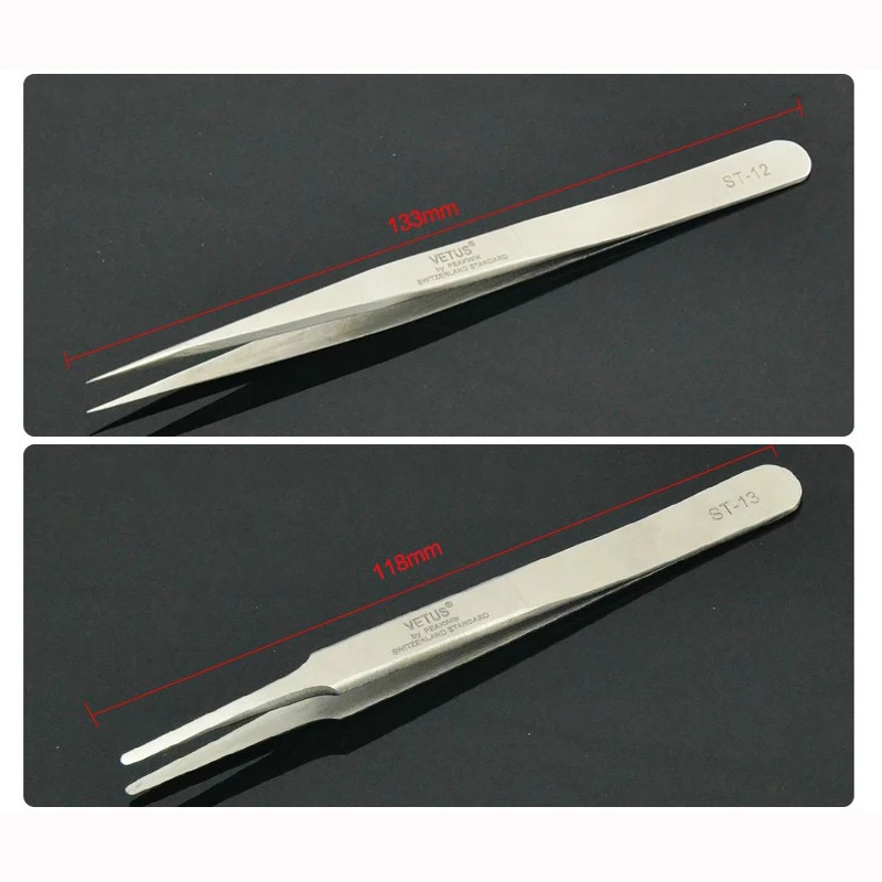 Stainless Steel Eyelash Tweezer Anti-static Non-magnetic 3D Vetus Tweezer Industrial Precision Lash Extension Makeup Tool