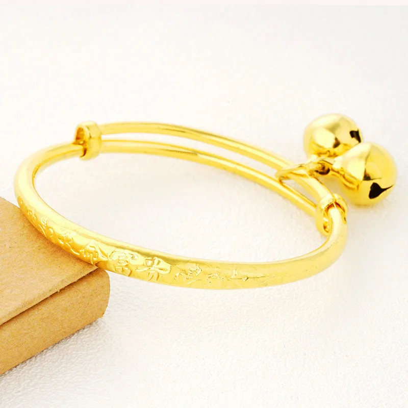 OMHXFC Wholesale European Fashion Kids Children Party Wedding Gift Wishing Words Clever Fortune 18KT Gold Bangles Bracelets BE76