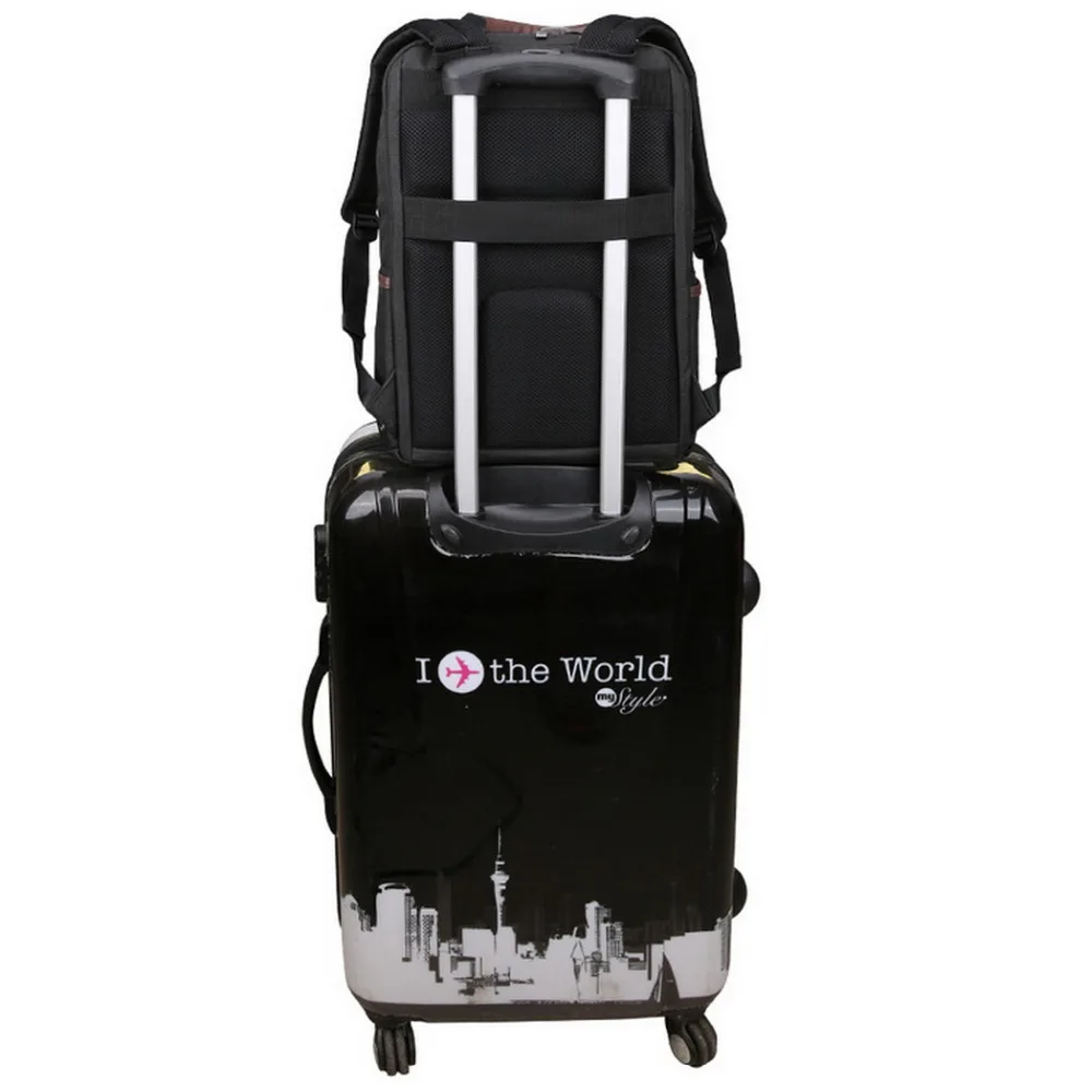 Mochila para laptop para mulheres e homens de 15,6 polegadas Bolsa de negócios cor cinza e preto cinza Oxford e material de couro de microfibra