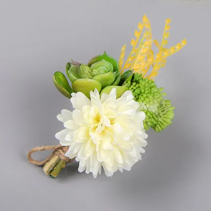 4pcs !  white + green color artificial succulent flower bridal Groom boutonniere wedding bride Guest corsage for wedding party