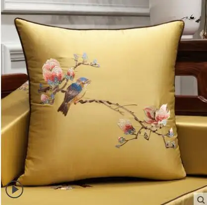 Chinese Embroidery pillowcase cushion cover satin bird floral throw pillow cover