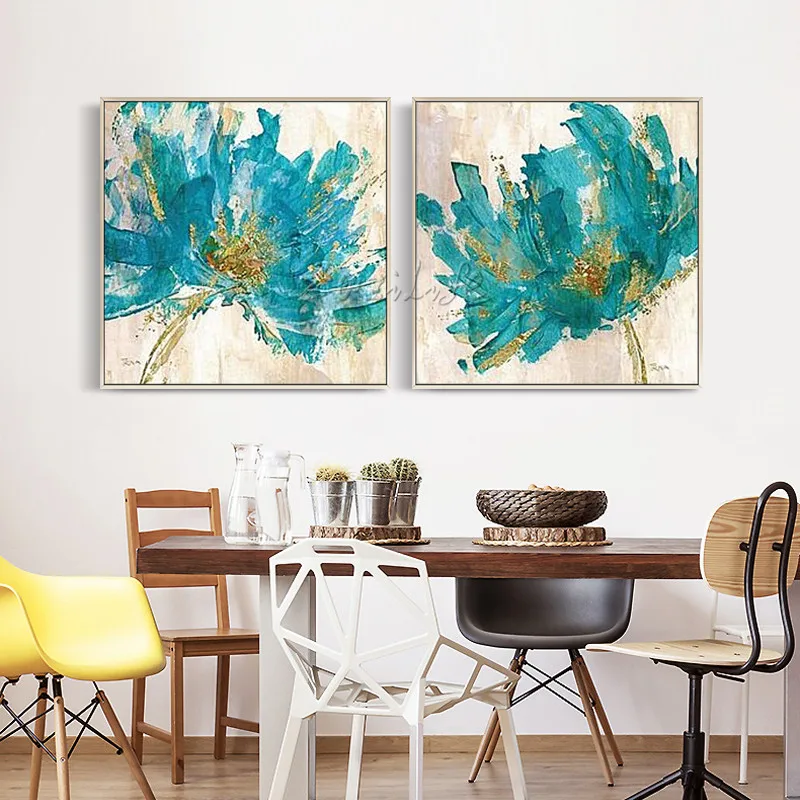 

Canvas painting blue flowers acrylic abstract painting texture quadros caudros decoracion Wall Art Pictures for living room Home