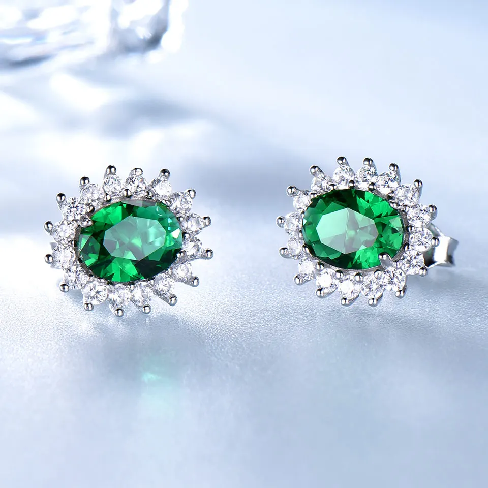 Nano Emerald Stud Earrings 925 Sterling Silver Stud Earrings Oval 6X8mm Earring 5A Zircon Elegant Woman Jewelry