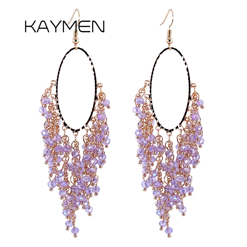 New Trendy Handmade Crystals Beaded Statement Earrings for Women Personalized Exaggerate Piercing Dangle Eardrop Ear-ring Earbob