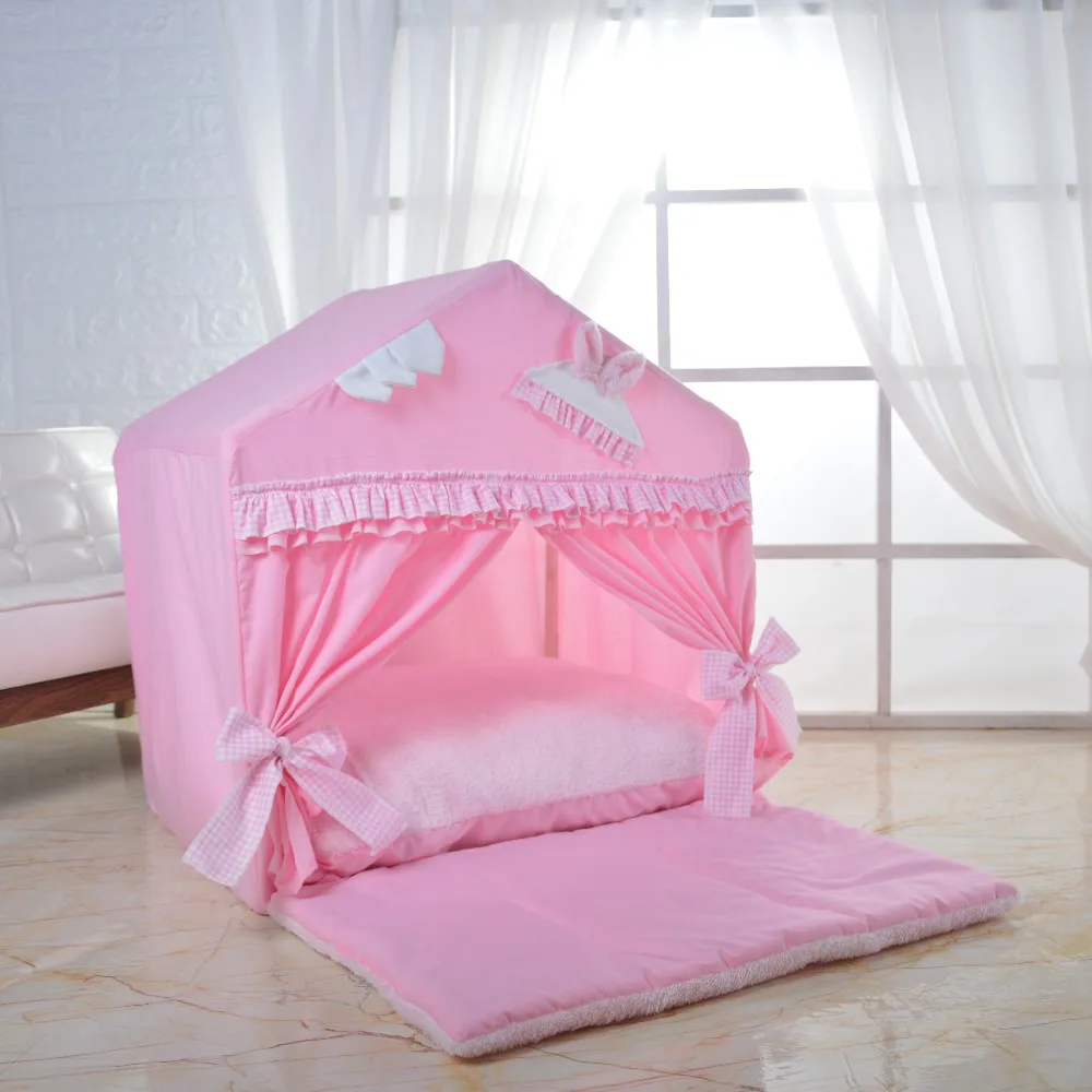 Lace kennel with upholstered and quilt kennel beautiful pet lodge cotton pet house puppy tent