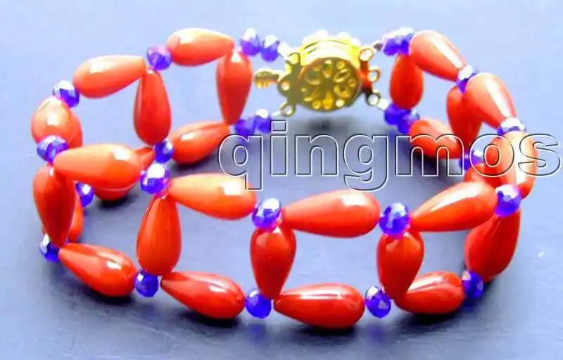 SALE 2 Strands 6*12mm Drop Red High Quality natural Coral hand-knitted 8