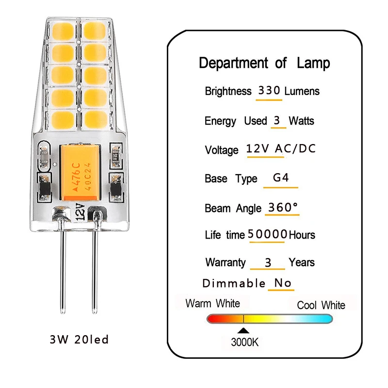 G4 12V LED bulb 2W 3W Lampada Lampara G4 LED 12v Lamp ampul 10led 20led 360 Beam Angle 2835SMD Replace 20W 30W g4 Halogen Lamp